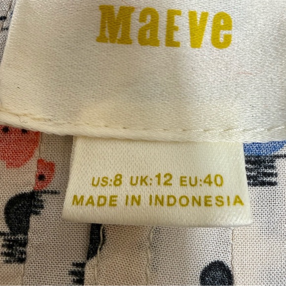 Maeve Anthropologie Pintuck Button Down Top Hat Print Tunic Roll Up Sleeve Sz 8 - Picture 2 of 13